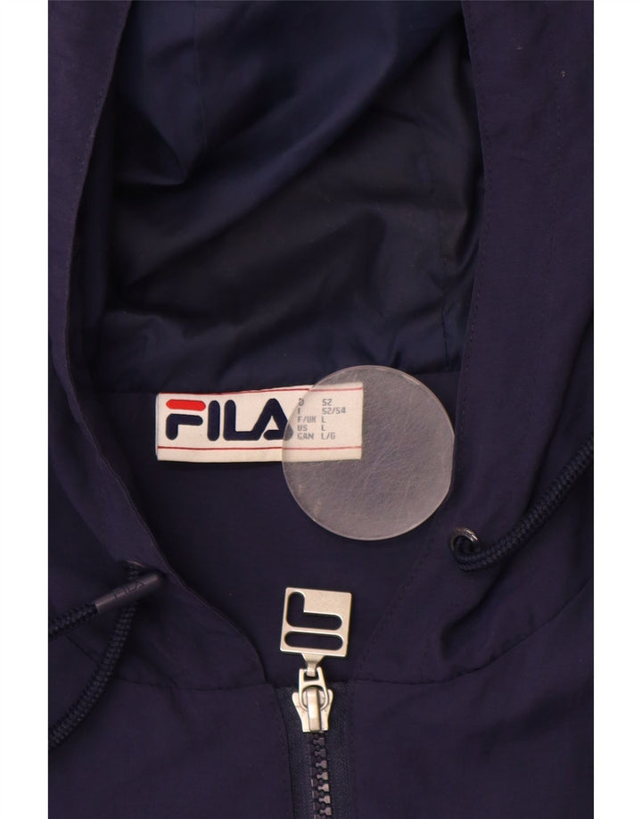 FILA Chaqueta anorak con capucha y gráfico para hombre UK 40 Large Azul marino Colorblock