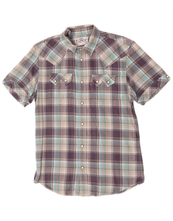 Levi's Hombre Camisa De Manga Corta De Algodón A Cuadros Morado Medio
