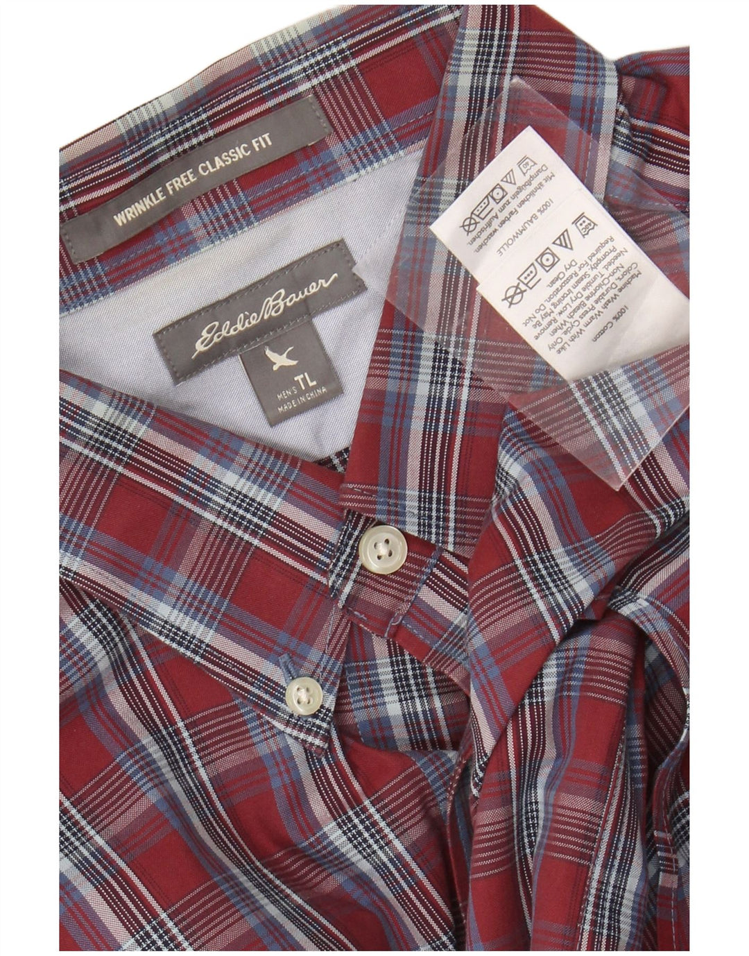 Eddie Bauer Camisa alta de corte clásico para hombre Algodón a cuadros burdeos grande