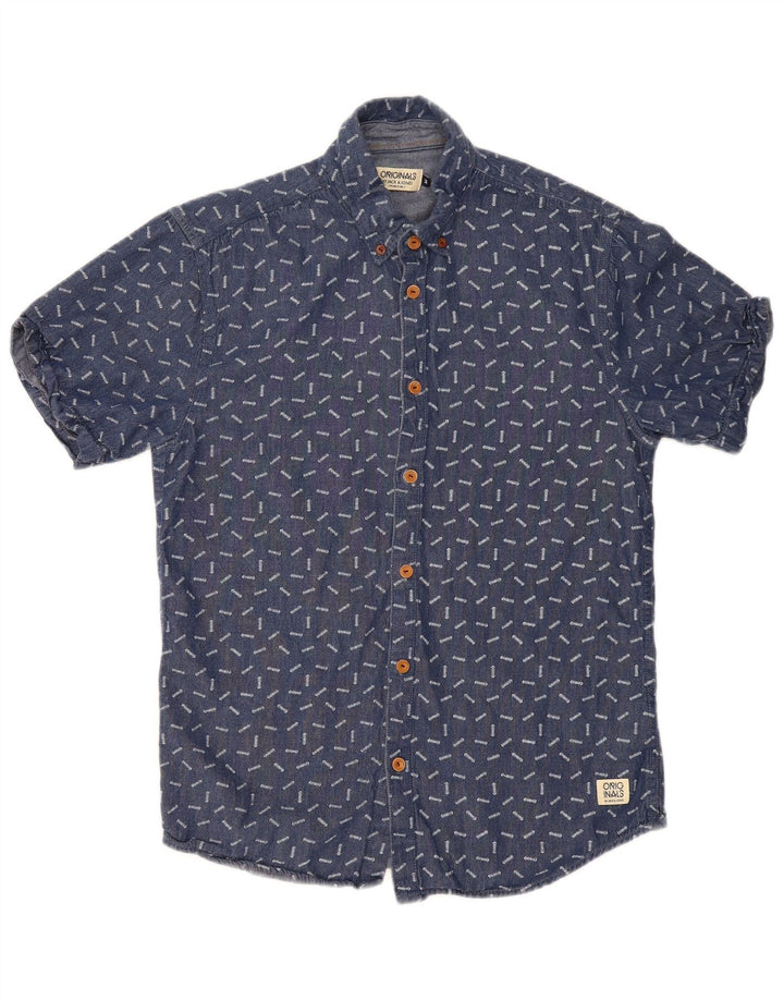Camisa Jack & Jones Hombre con estampado abstracto de manga corta de algodón azul medio