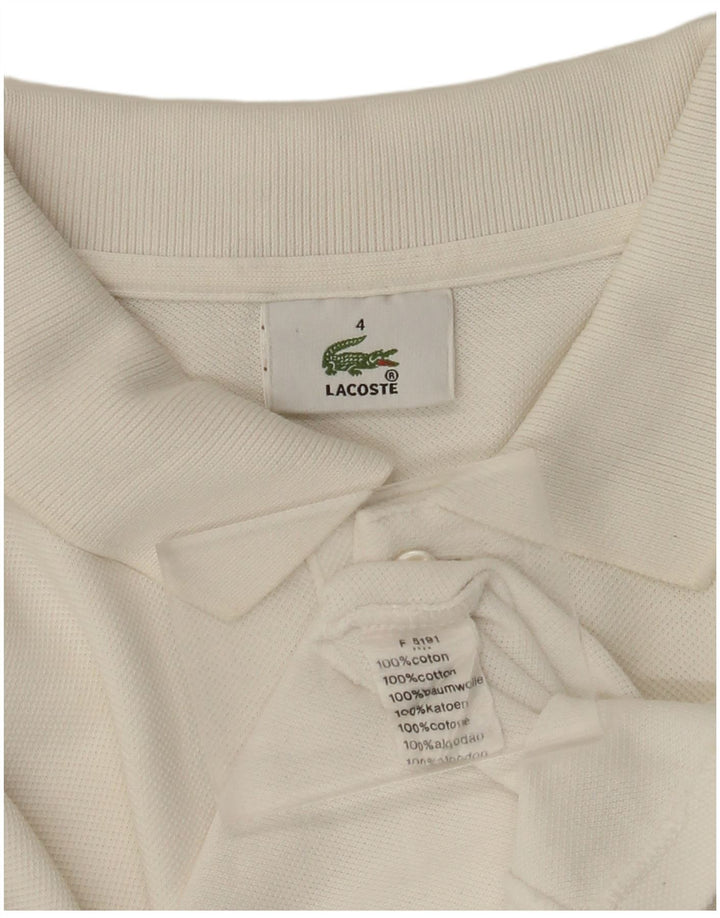 LACOSTE Polo de manga larga para hombre talla 4 mediano algodón blanco