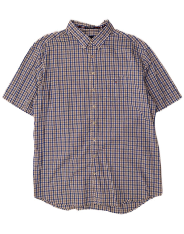 Gant Camisa de manga corta para hombre, corte regular, talla 47/48 19 3XL, cuadros azules