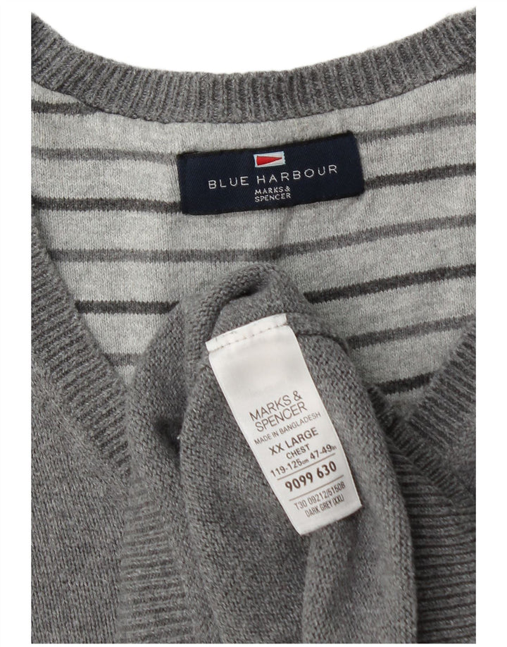 Marks & Spencer - Jersey para hombre con cuello en V, color azul, 2XL, algodón gris