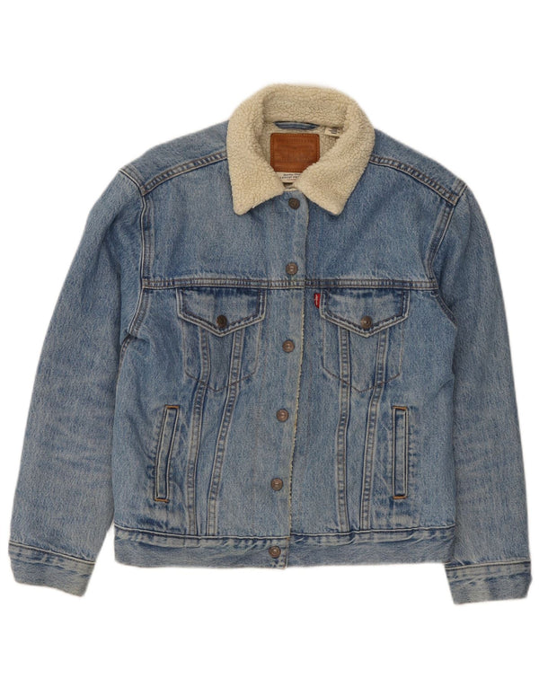 Levi's Chaqueta Vaquera Sherpa Gráfica para Mujer UK 10 Small Algodón Azul