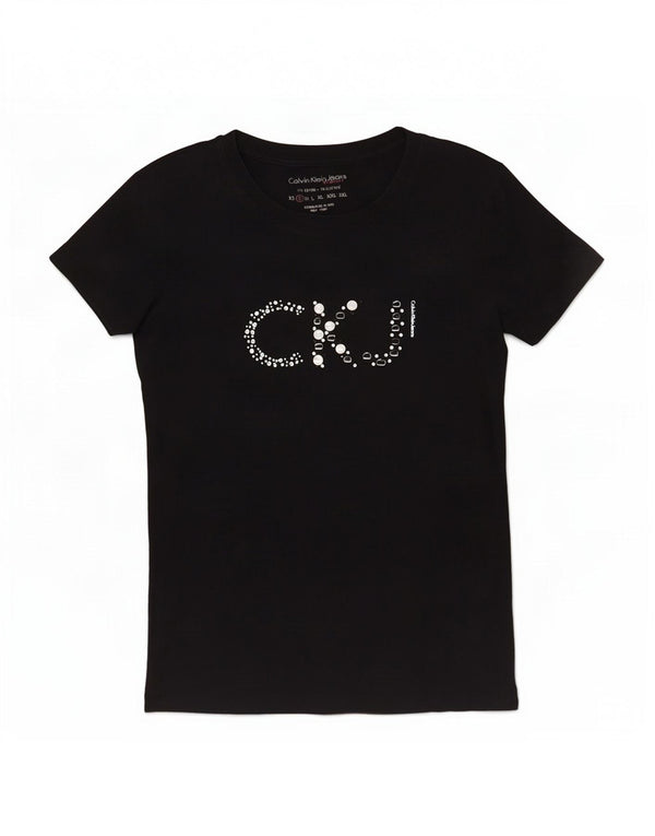 Calvin Klein Jeans Camiseta gráfica para mujer Top UK 10 Small Negro