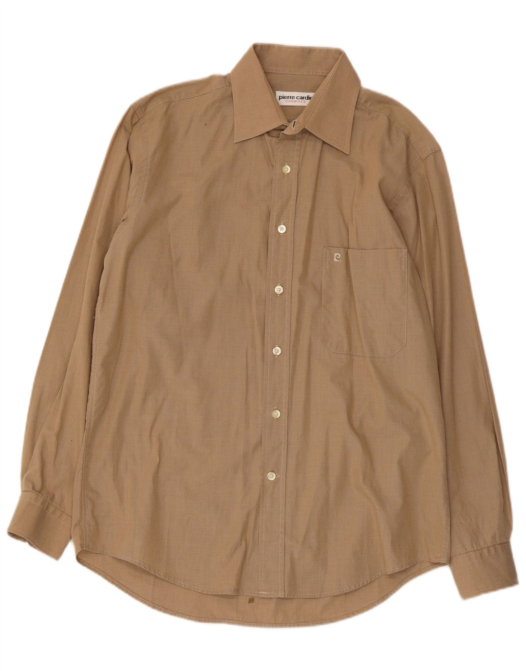 PIERRE CARDIN Camisa Hombre Talla 39 Algodón Rayas Beige Medio