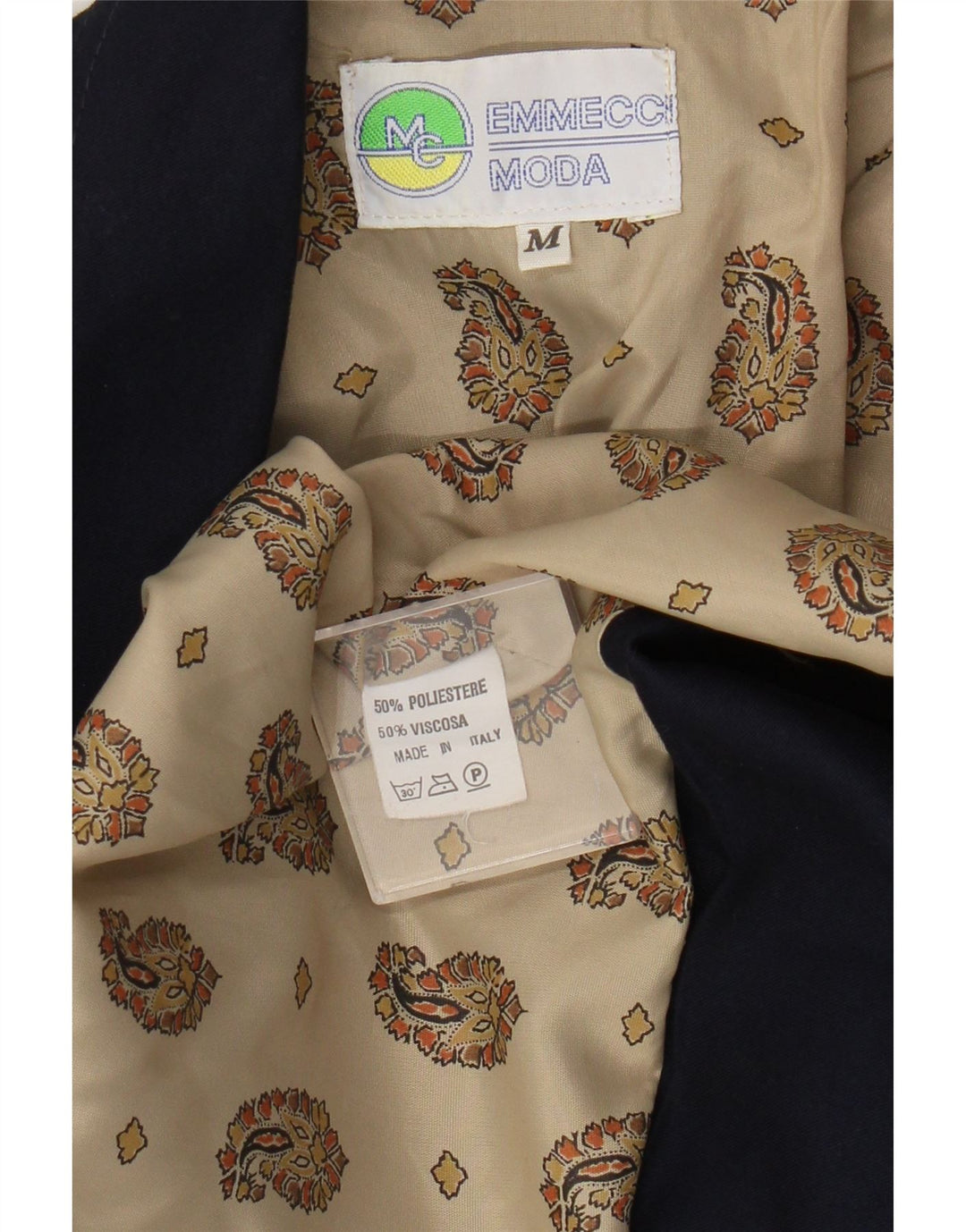 Vintage mujer 1 botón Blazer chaqueta Reino Unido 14 medio azul marino poliéster