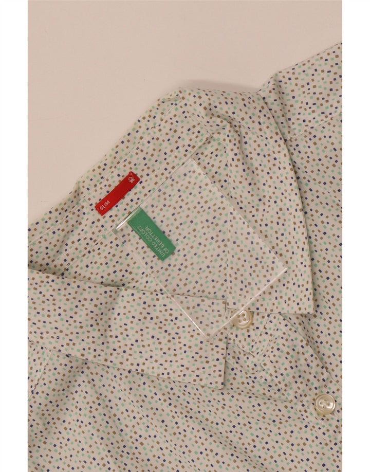 BENETTON Camisa slim fit para hombre, talla grande, blanca con lunares
