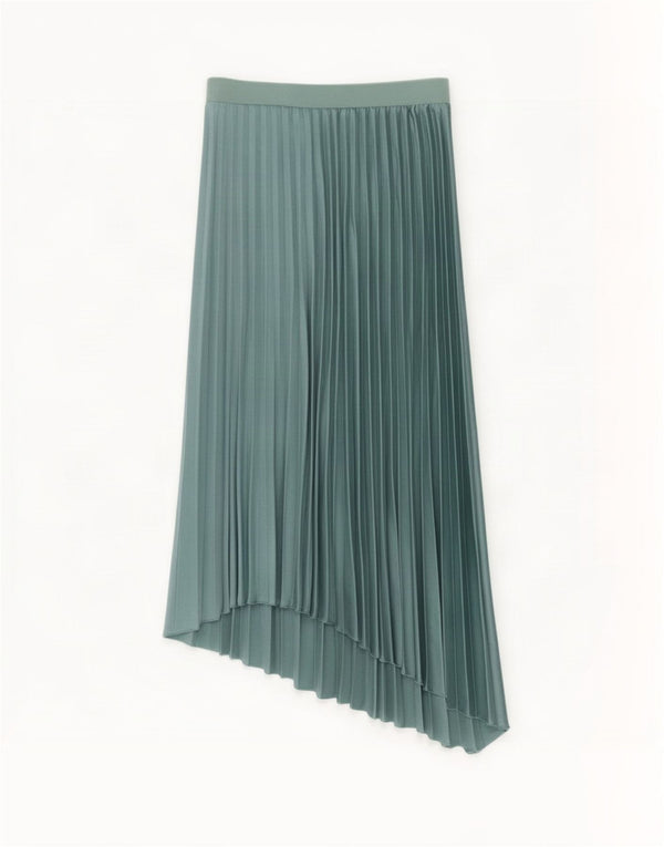 Zara Mujer Falda Plisada Asimétrica Mediana W28 Verde Poliéster