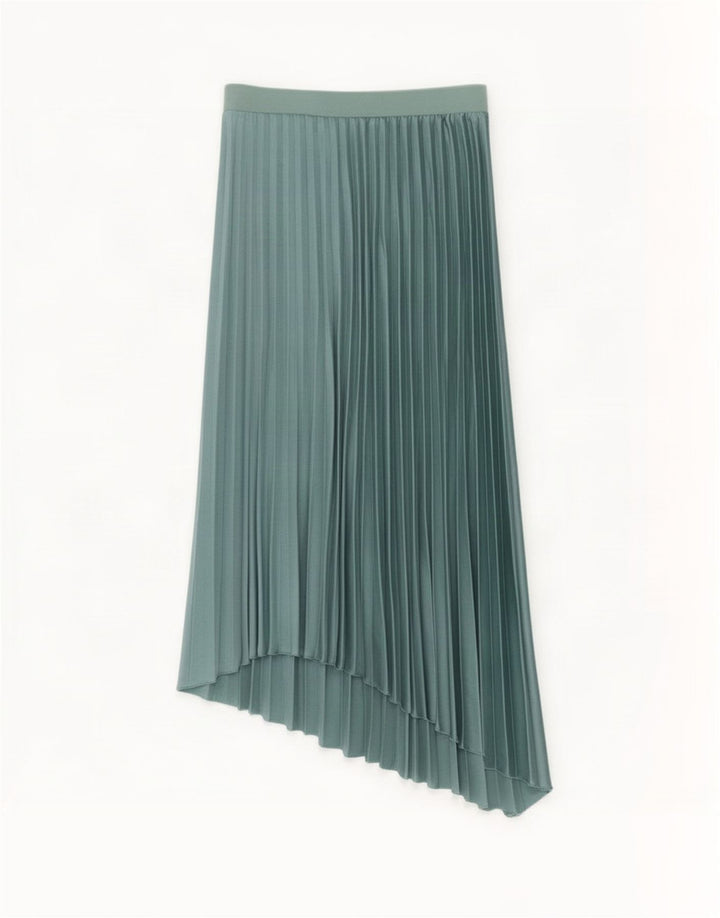 Zara Mujer Falda Plisada Asimétrica Mediana W28 Verde Poliéster