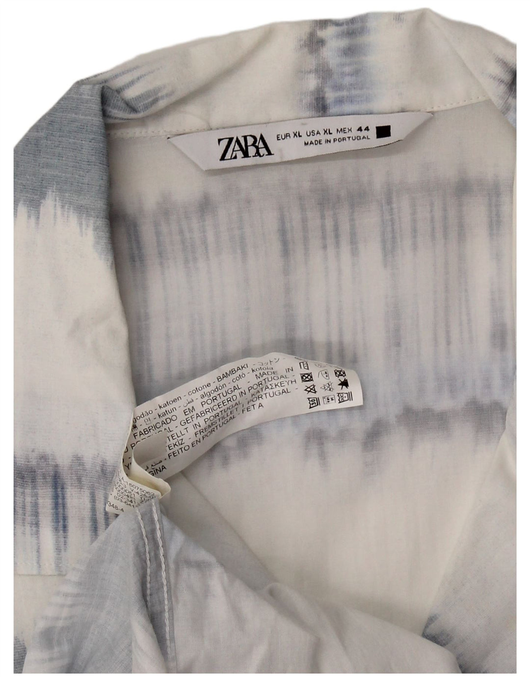 ZARA Hombre Camisa Manga Corta XL Algodón Rayas Azul