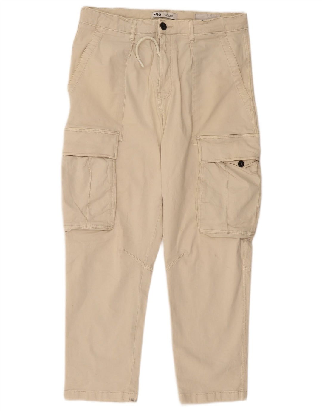 ZARA Hombre Pantalón Cargo Recto EU 40 Medium W31 L27 Algodón Beige
