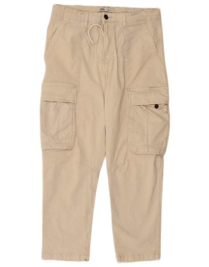 ZARA Hombre Pantalón Cargo Recto EU 40 Medium W31 L27 Algodón Beige