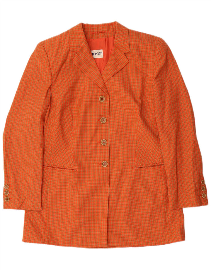 JOOP Chaqueta tipo blazer larga de 4 botones para mujer EU 42 Lana a cuadros naranja grande