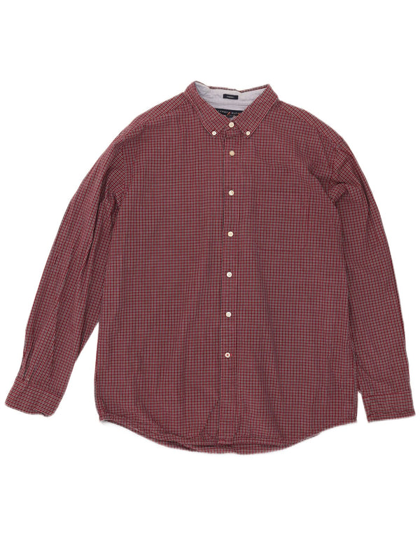 Tommy Hilfiger Camisa de corte clásico para hombre XL Algodón a cuadros color burdeos