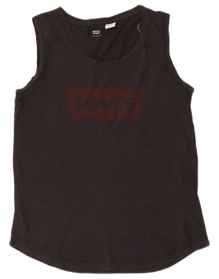Levi's Top sin mangas gráfico para mujer UK 10 Small Algodón negro
