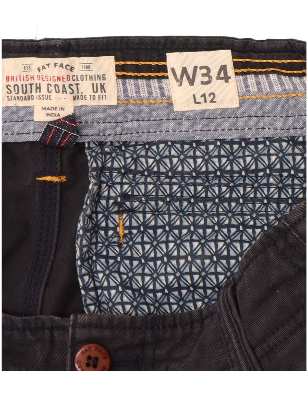 FAT FACE Pantalones cortos cargo para hombre W34 Grande Algodón azul marino