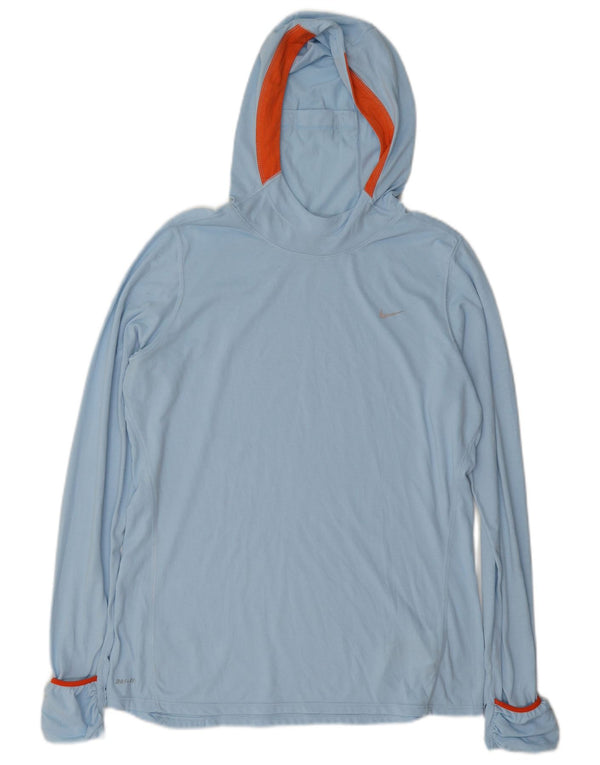 Nike Camiseta con capucha Dri Fit para mujer, manga larga, UK 46, grande, color azul