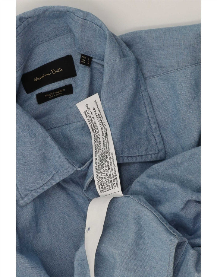 Camisa Massimo Dutti Hombre Manga Corta Large Azul Algodón