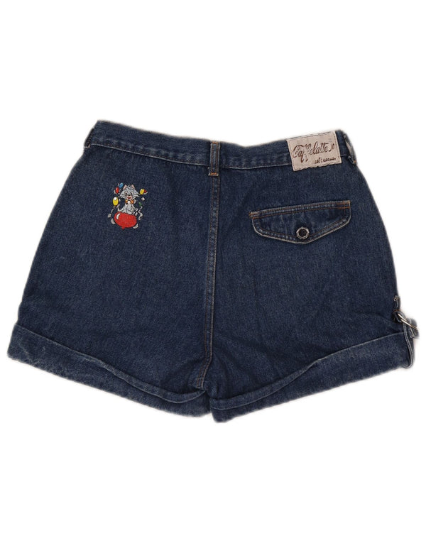 Vintage mujeres cintura alta pegado pantalones cortos de mezclilla IT 46 Grande W28 Azul Marino