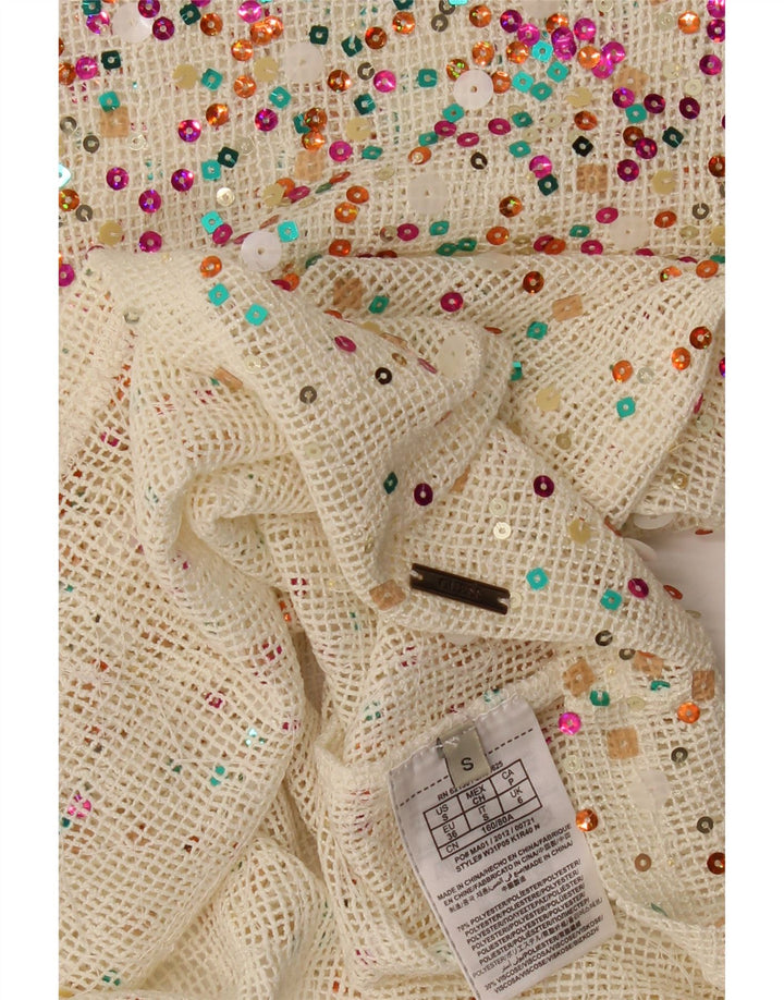 GUESS Blusa de crochet con lentejuelas para mujer Top UK 10 Small Off White Poliéster