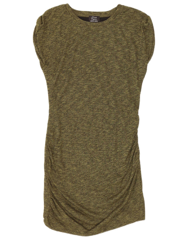 Zara Mujer Trafaluc Vestido Ajustado UK 10 Pequeño Poliéster Moteado Verde