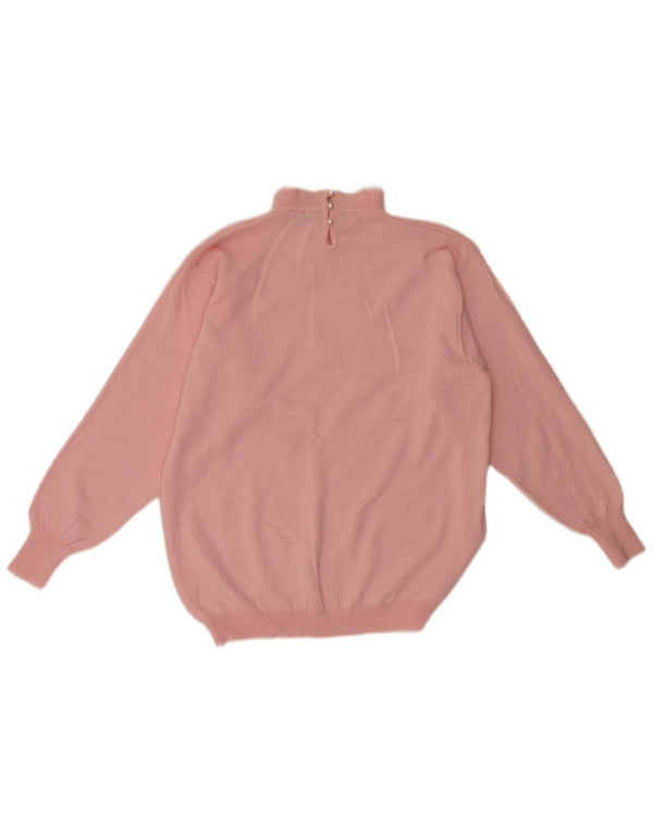 Vintage mujer cuello tortuga jersey suéter Reino Unido 12 medio rosa floral retro
