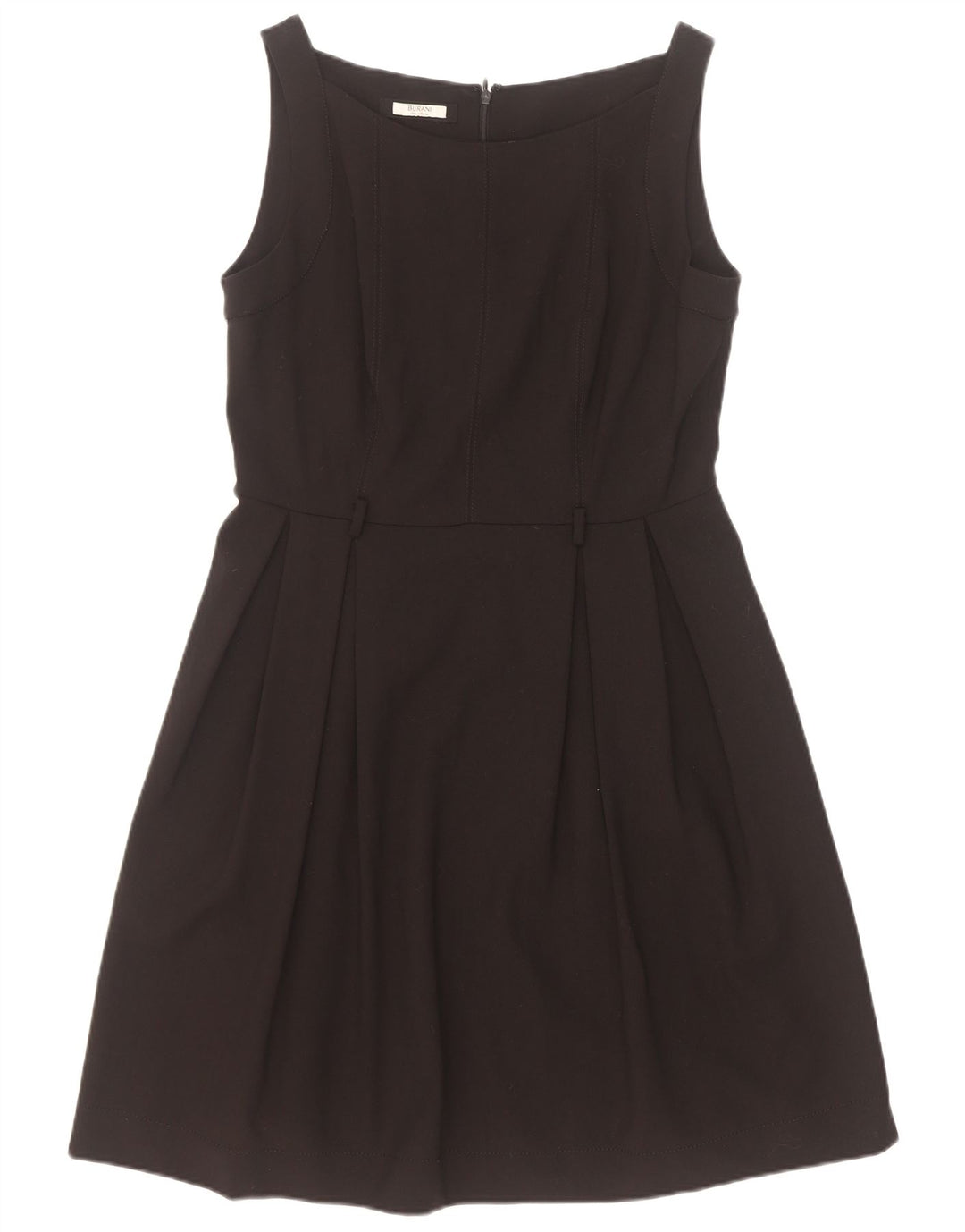 Vintage mujer sin mangas A-Line vestido Reino Unido 12 medio negro