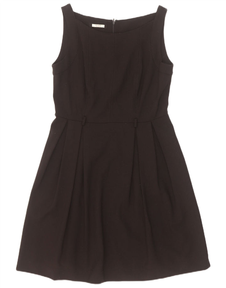 Vintage mujer sin mangas A-Line vestido Reino Unido 12 medio negro