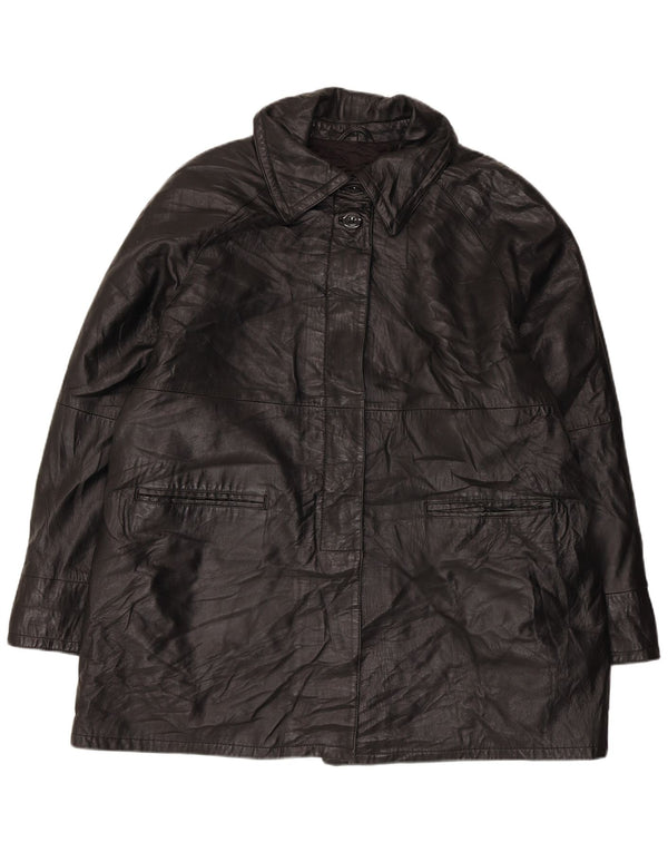 VINTAGE Abrigo de cuero de gran tamaño para mujer IT 50 XL Cuero negro