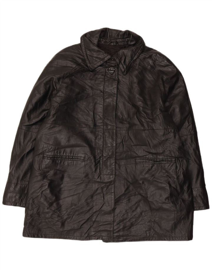 VINTAGE Abrigo de cuero de gran tamaño para mujer IT 50 XL Cuero negro