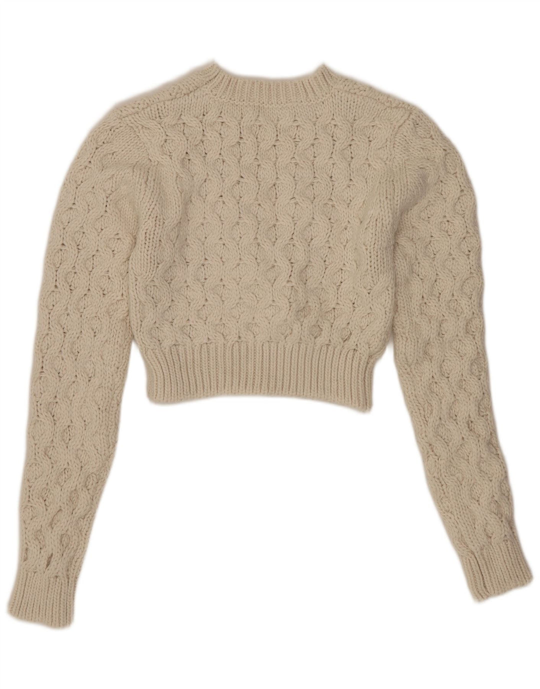 Zara - Jersey corto con cuello redondo para mujer, talla 40, poliéster blanco pequeño