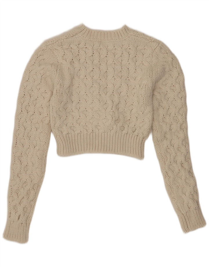 Zara - Jersey corto con cuello redondo para mujer, talla 40, poliéster blanco pequeño