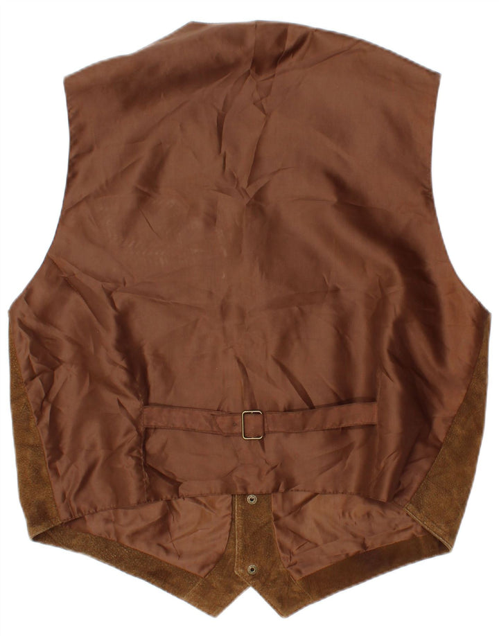 VINTAGE Chaleco de ante para hombre IT 50 Cuero marrón medio