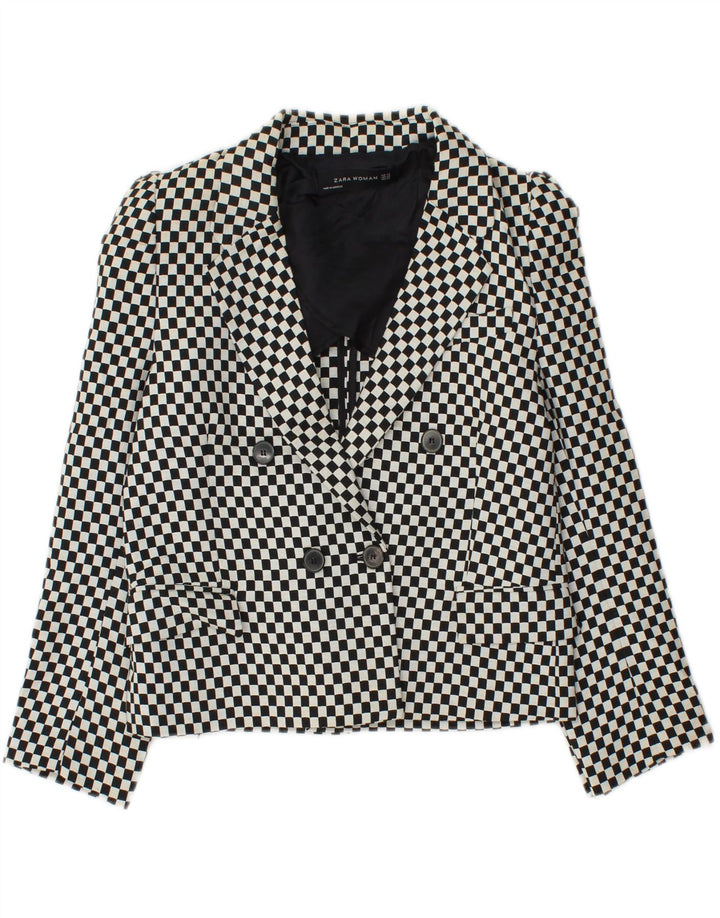 Zara Chaqueta tipo blazer corta con doble botonadura para mujer UK 6 XS Negro Geométrico