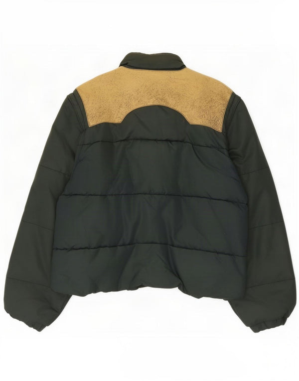 Vintage hombres acolchado Racer chaqueta Reino Unido 40 grande verde colorblock poliuretano