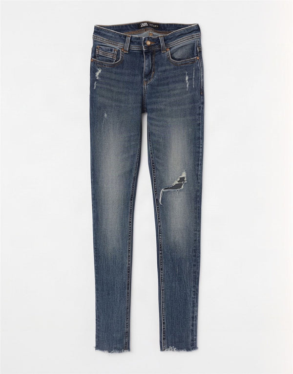 Zara Vaqueros pitillo desgastados para mujer EU 36 XS W26 L28 Algodón azul