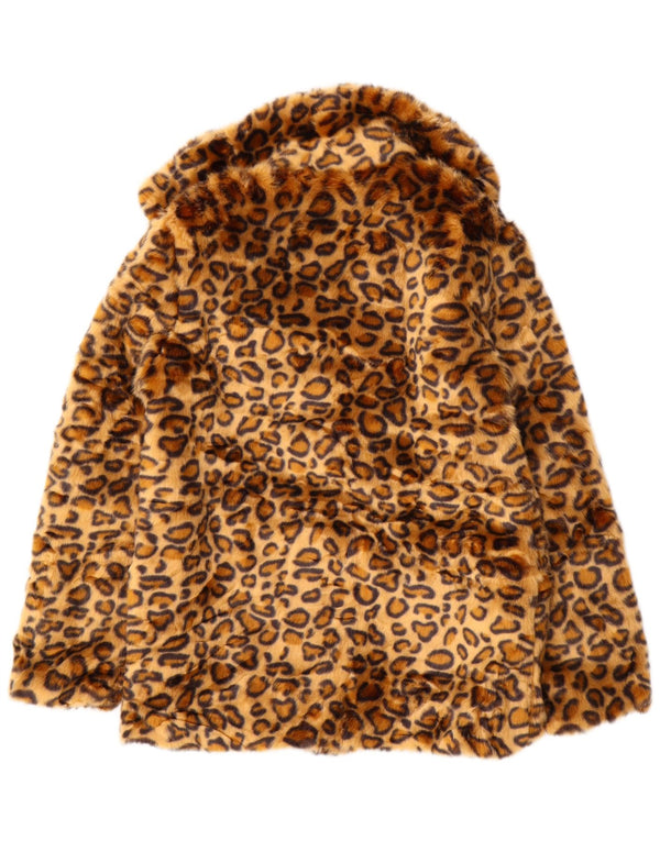 VINTAGE Chaqueta de piel sintética para mujer Reino Unido 10 Poliéster con estampado animal marrón pequeño