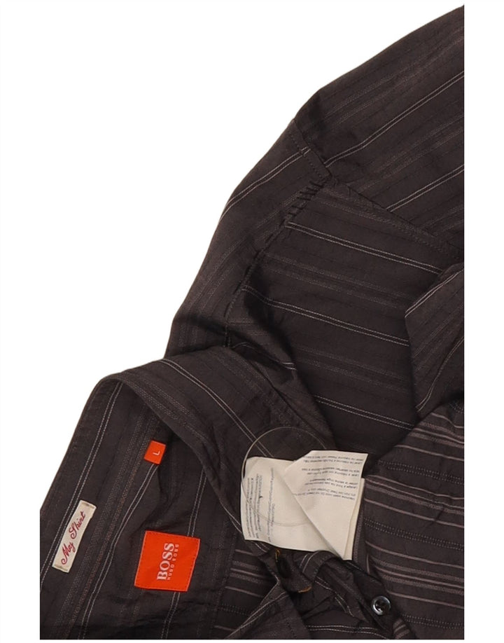 Camisa Hugo Boss Hombre Grande Algodón A Rayas Gris