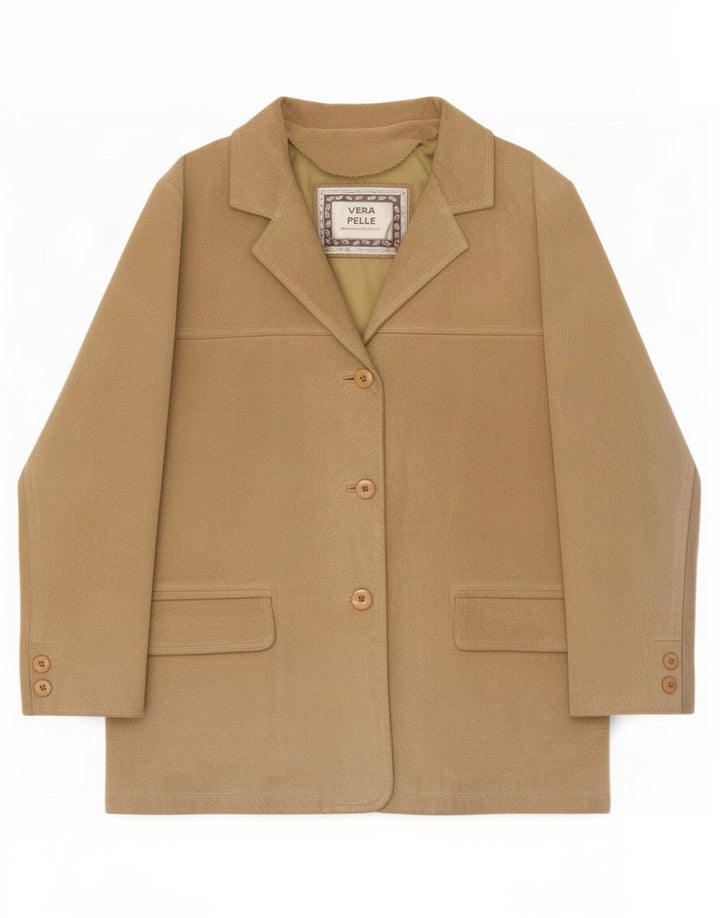 Vintage mujer 3 botones ante Blazer chaqueta IT 44 cuero beige medio
