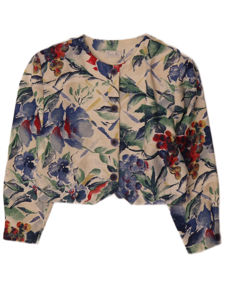 BONITA Chaqueta tipo blazer corta de 4 botones para mujer UK 10 Small Multicolor Floral
