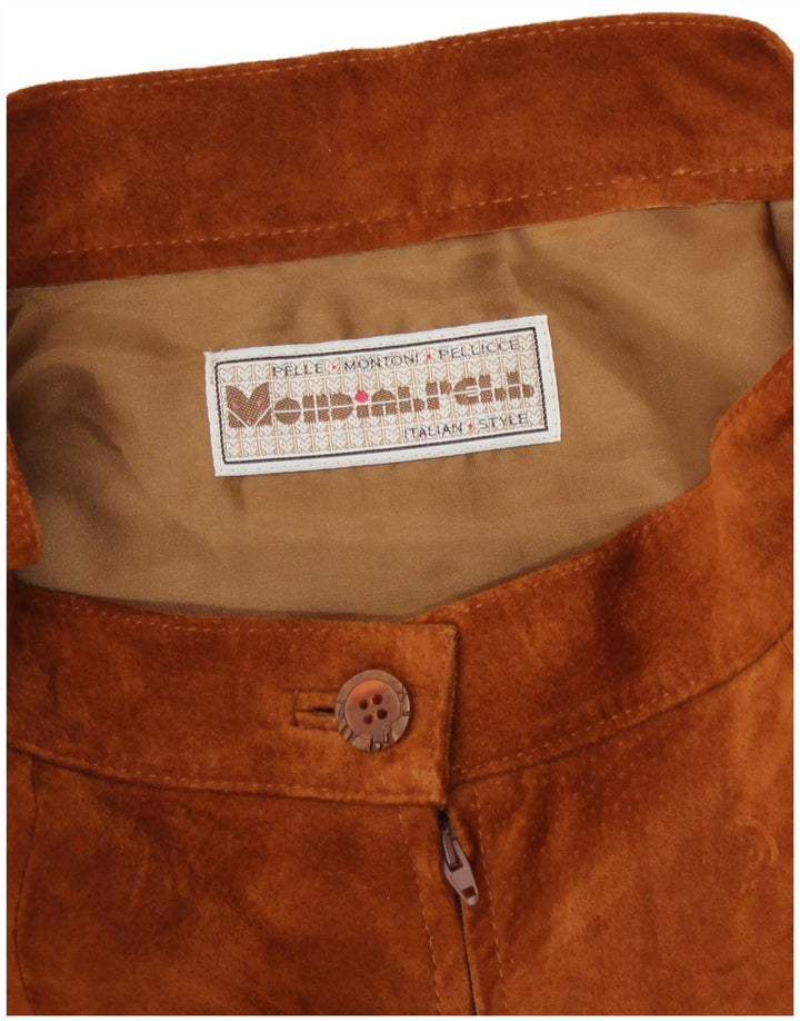 Falda de ante vintage para mujer W28 cuero marrón medio