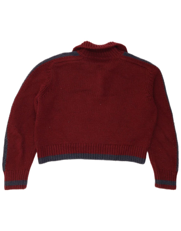 Zara Mujer Crop Polo Neck Jumper Sweater UK 10 Small Borgoña Colorblock
