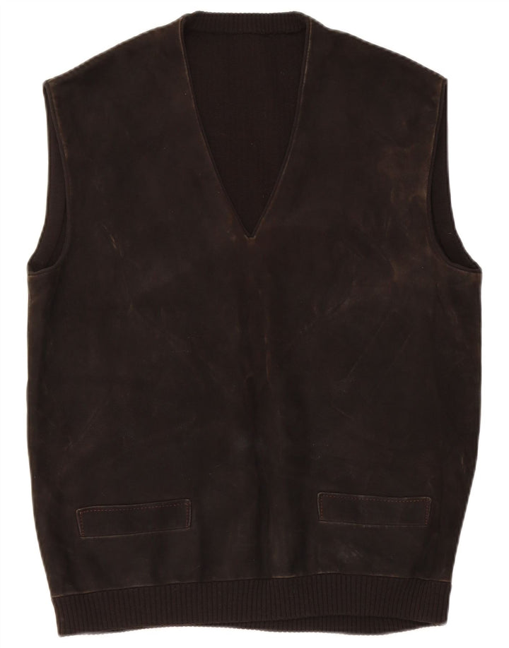 Vintage hombres ante chaleco camiseta sin mangas IT 48 pequeño marrón