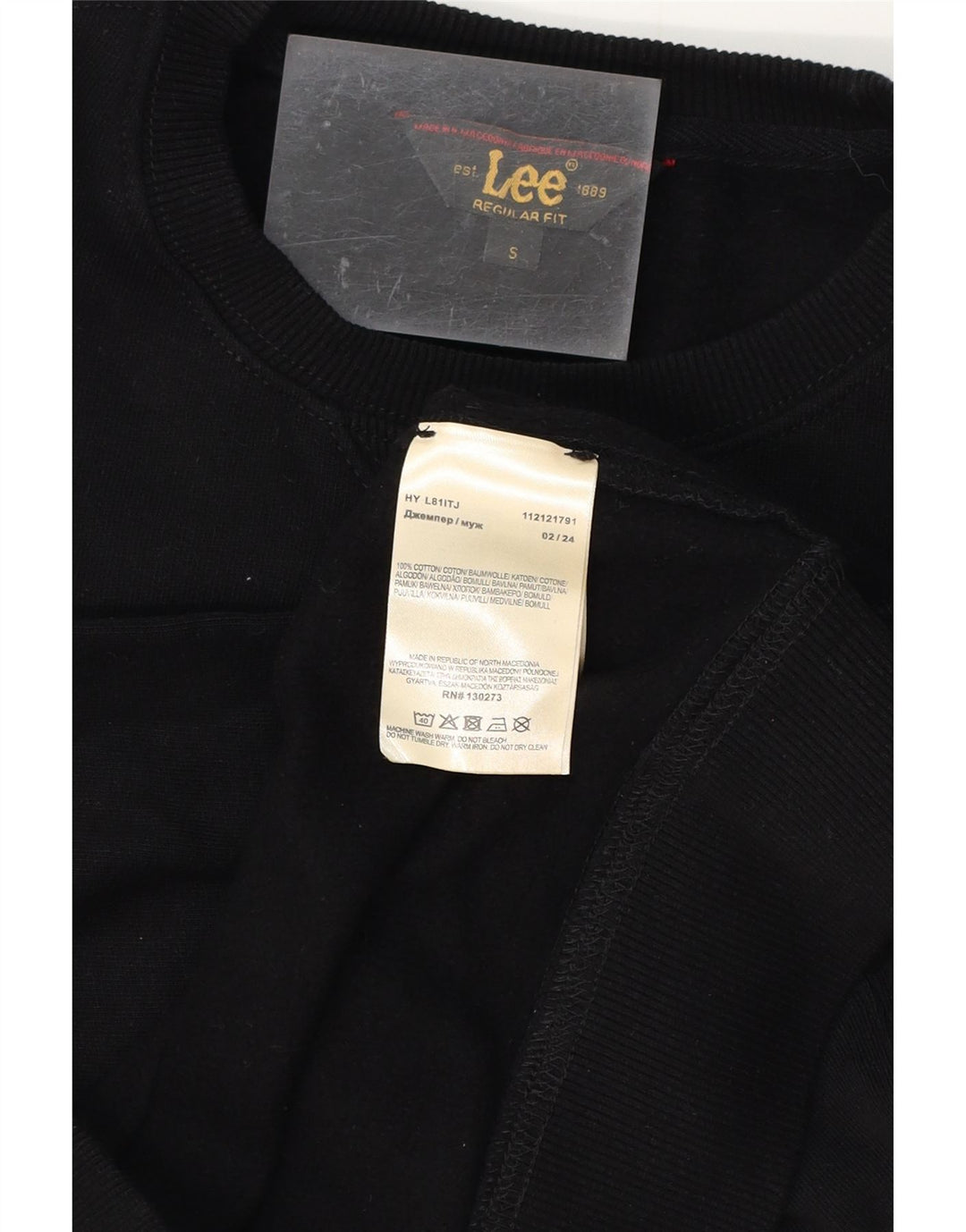 LEE Hombre Regular Fit Sudadera Jersey Pequeño Algodón Negro