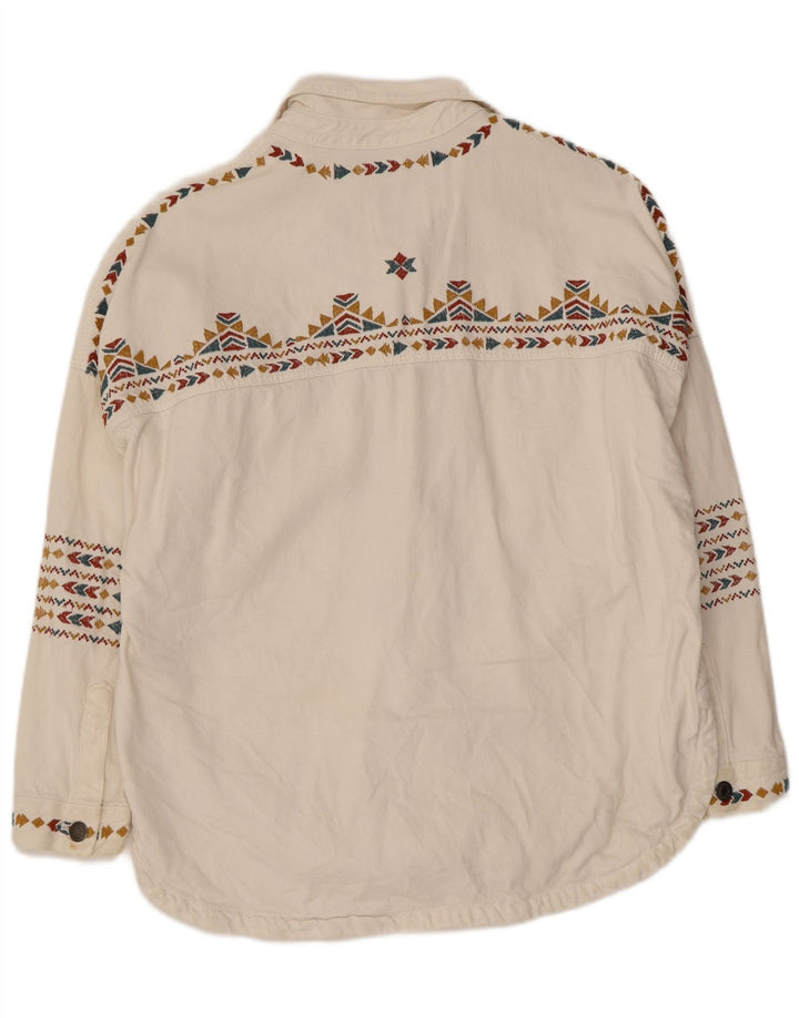 Zara Mujer Camisa Extragrande UK 10 Small Algodón Geométrico Blanco