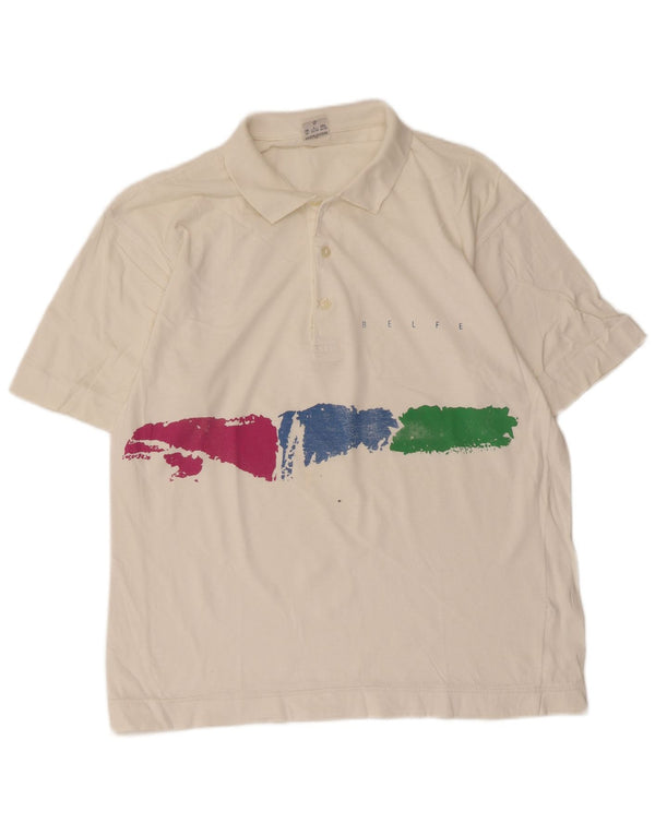 Belfe Polo de corte regular para hombre UK 42 Large Blanco Tie Dye Algodón
