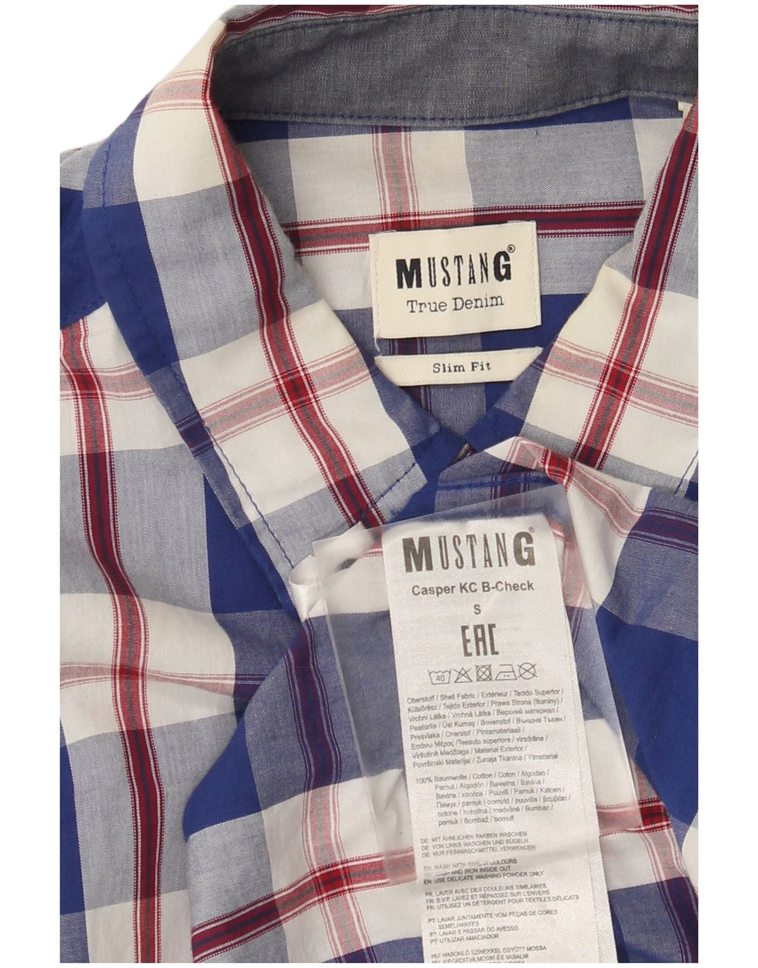 Mustang Camisa Slim Fit De Algodón A Cuadros Azul Pequeño Hombre