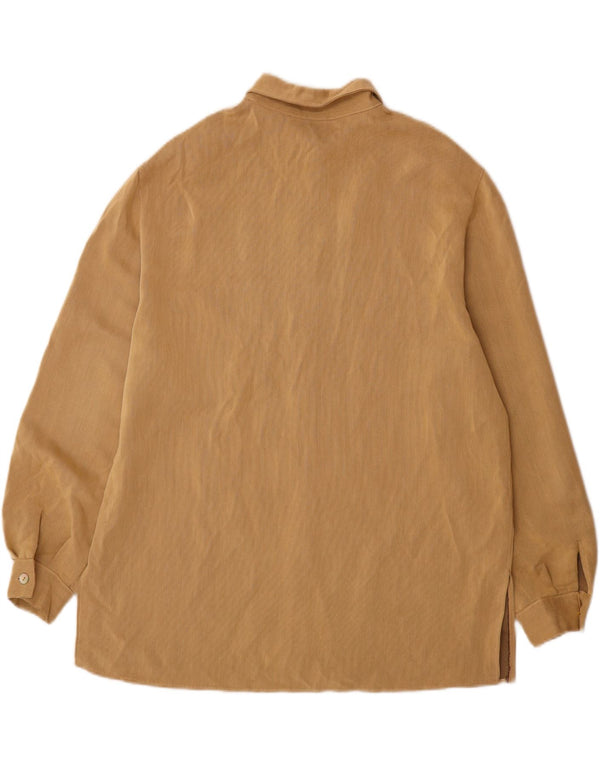Vintage mujer camisa larga Reino Unido 16 viscosa beige grande