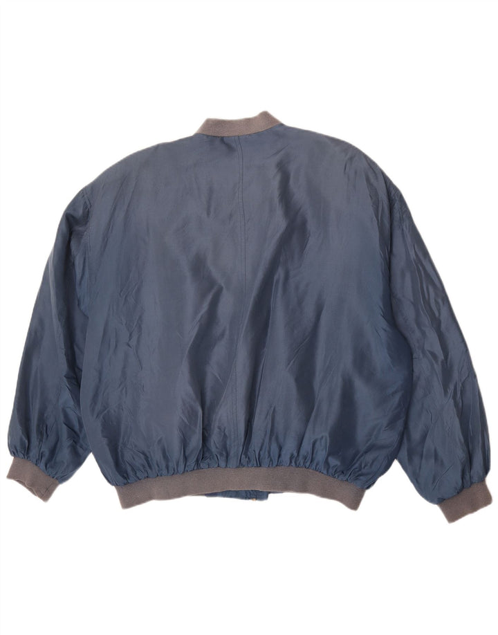 Vintage hombres bombardero chaqueta Reino Unido 42 XL seda azul